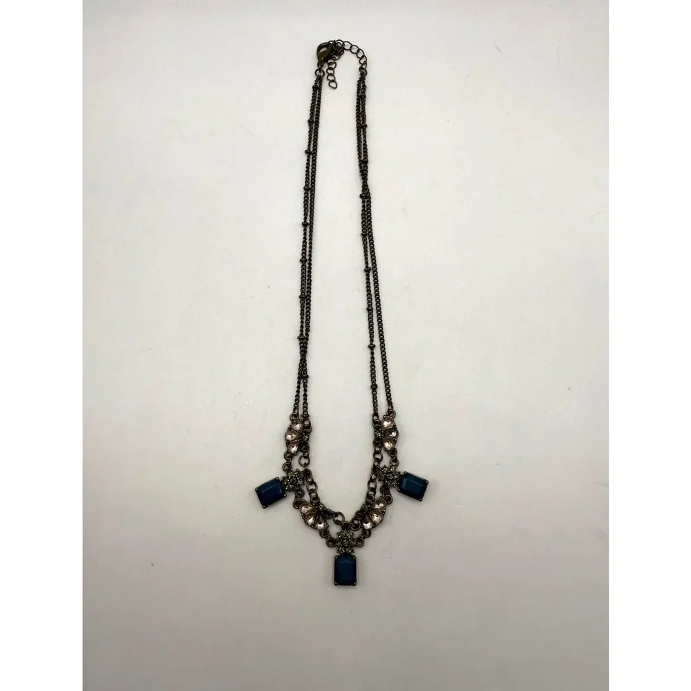 Vintage Blue Glass Drop Necklace – Antique Style Statement‎ Jewelry